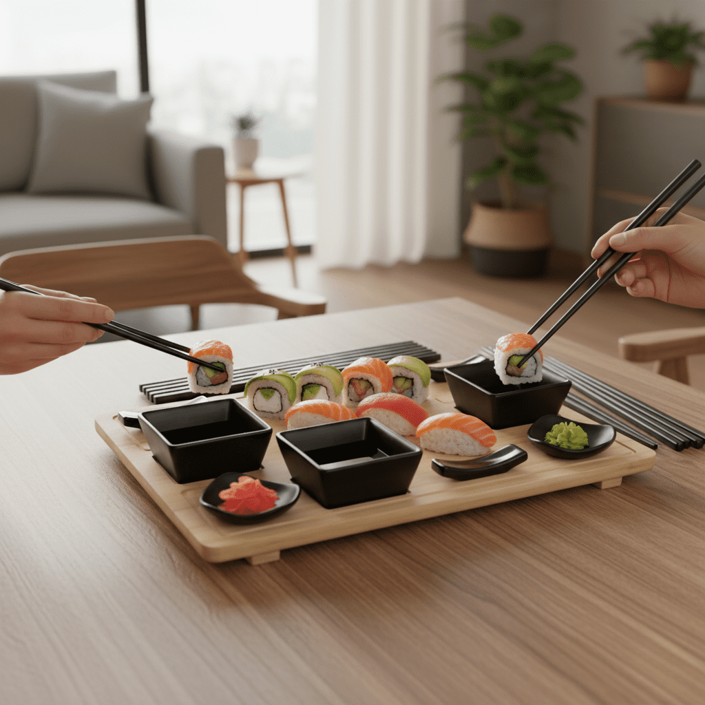 Set De Sushi Premium De Madera Y Negro Para 4 Personas - Image 2