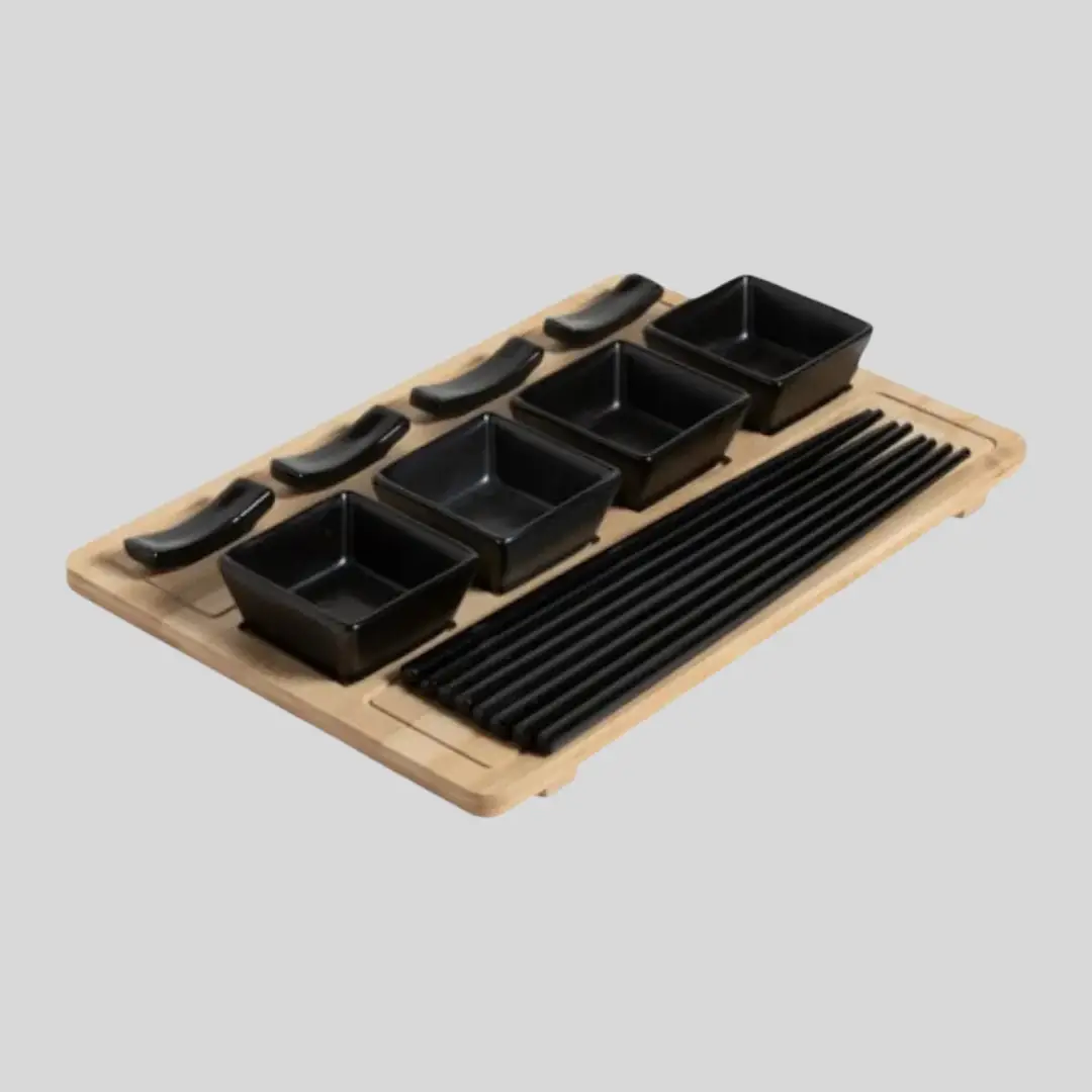Set De Sushi Premium De Madera Y Negro Para 4 Personas